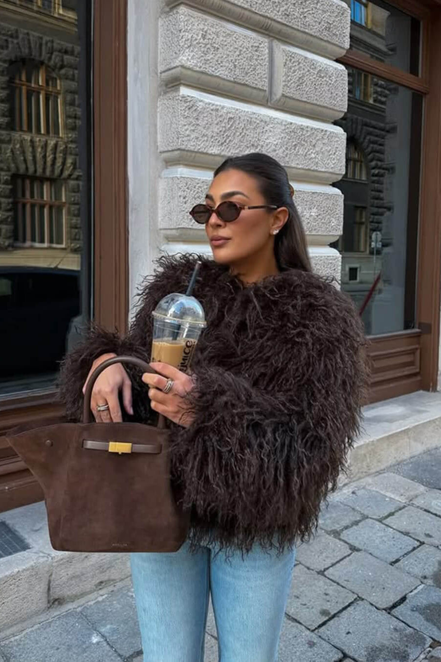 ZEYA Stella Faux Fur Coat in Brown