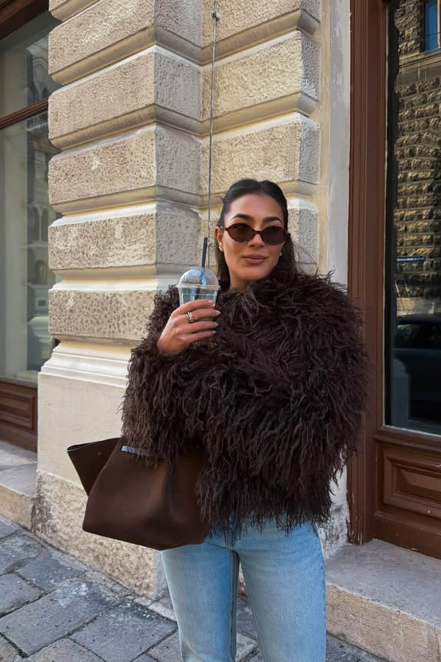 ZEYA Stella Faux Fur Coat in Brown