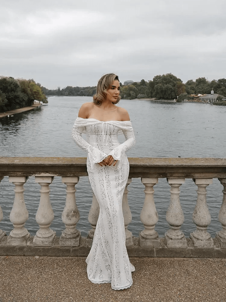 Ivy abito maxi in pizzo con spalle scoperte
