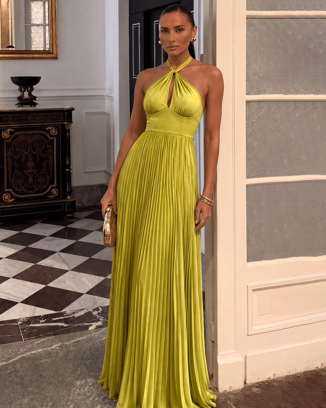 Melissa.abito.halter.plissettato.maxi