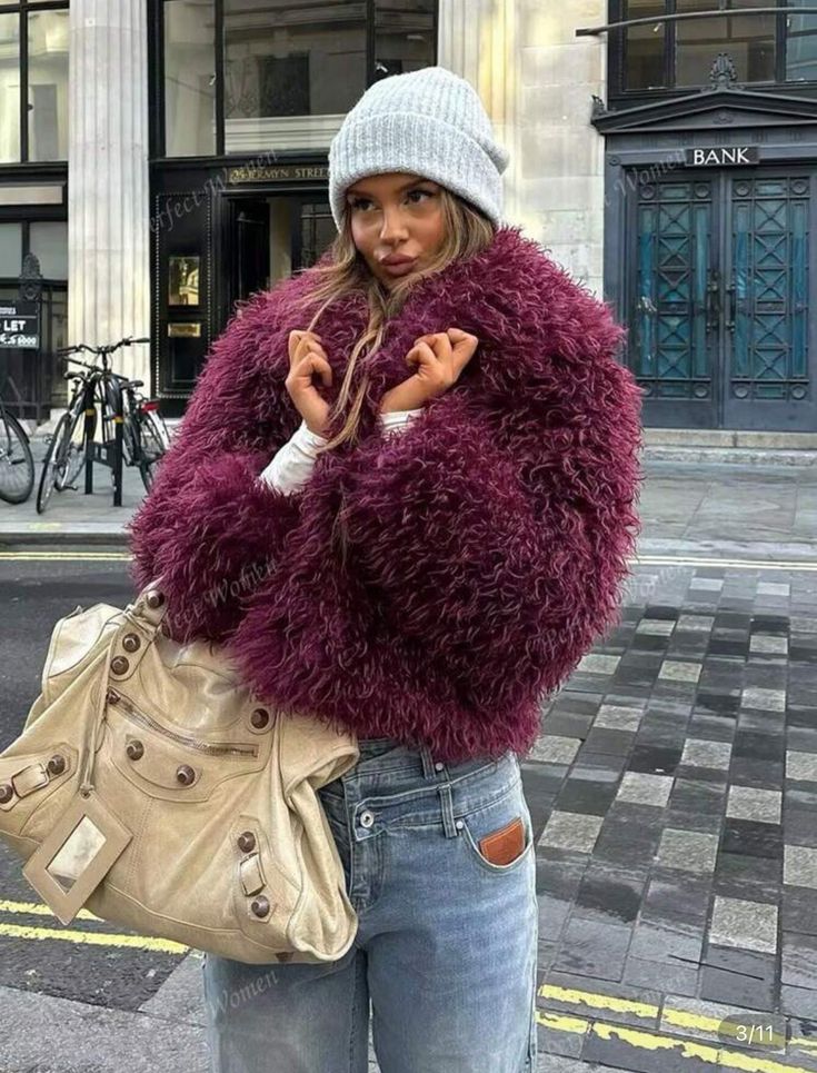 ZEYA Nadine Short Faux Fur Coat in Burgundy