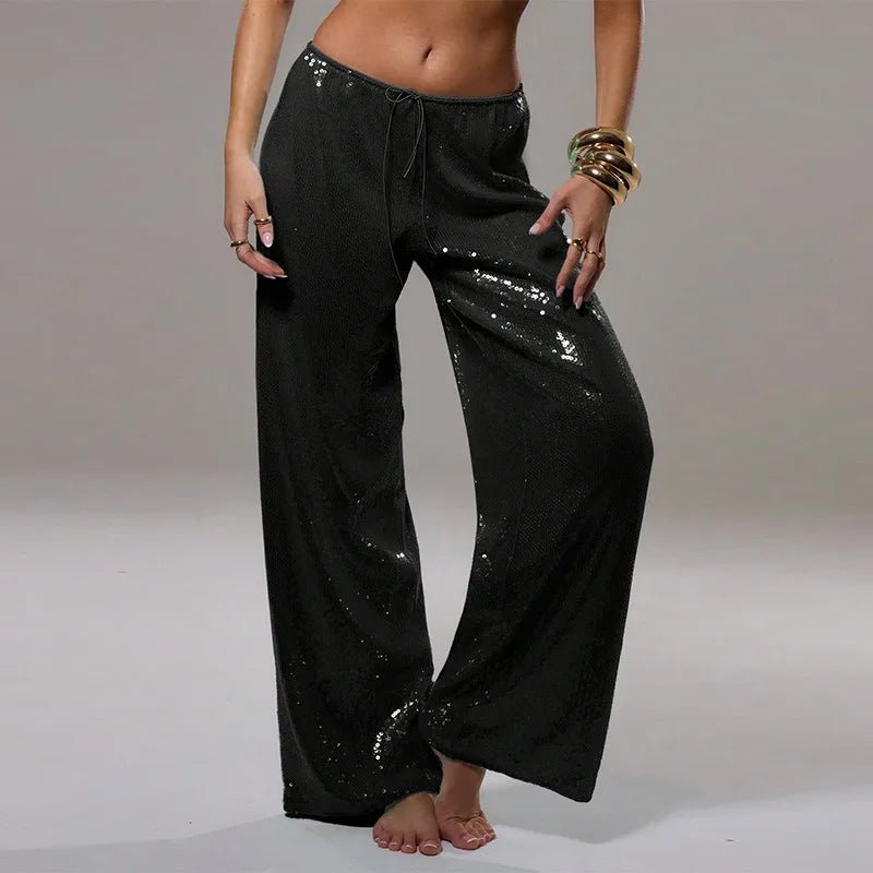 Pantaloni a gamba larga Margot con paillettes