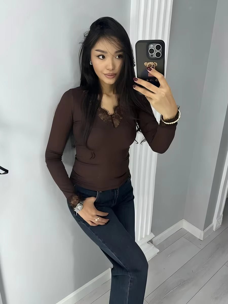 Sarah Top Casual con Scollo a V in Pizzo