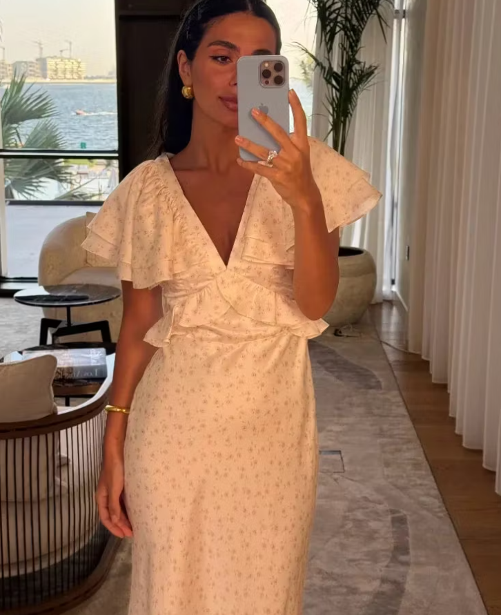 Vestito midi Sophia con maniche a volant