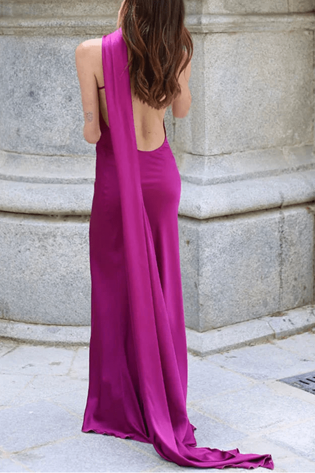 ZEYA - Aneta Satin Halter Cape Dress