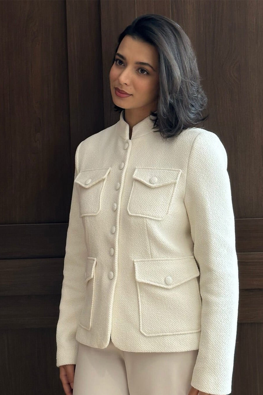 ZEYA - Anna Stand Collar Flap Pockets Blazer