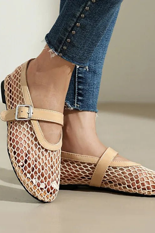 ZEYA - Beatrice Buckled Mesh Ballet Flats