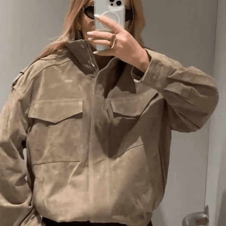 ZEYA - Bianca High Neck Suede Pocket Jacket