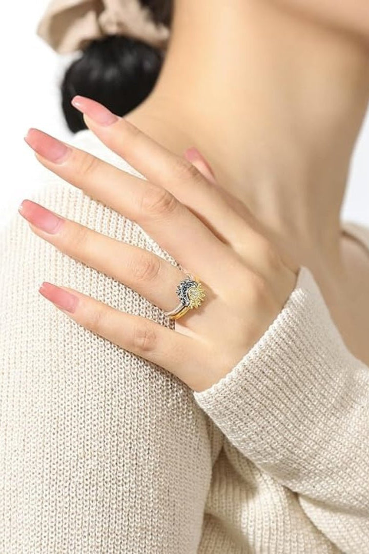 ZEYA - Brietta Celestial Sun & Moon Ring Set - Hand - Finished 14k Gold - Plated Stackable Jewelry