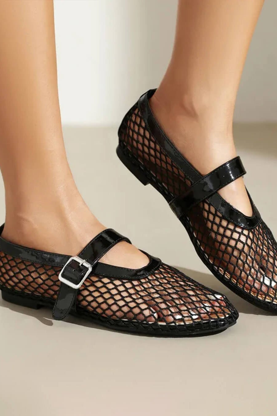 ZEYA - Celeste Buckled Mesh Ballet Flats