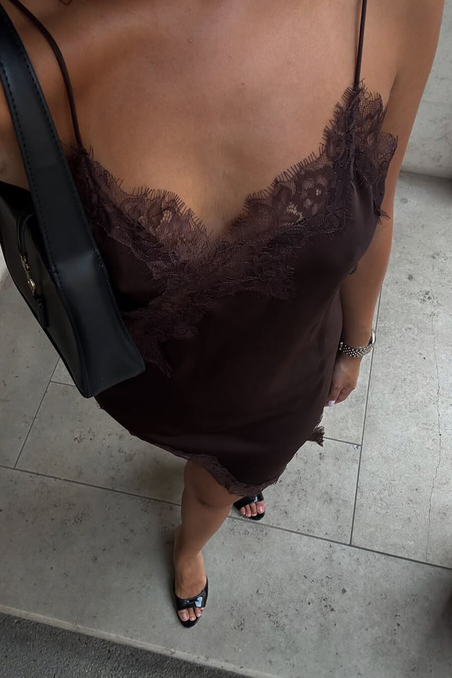 ZEYA - Chiara Asymmetric Satin Lace Midi Dress