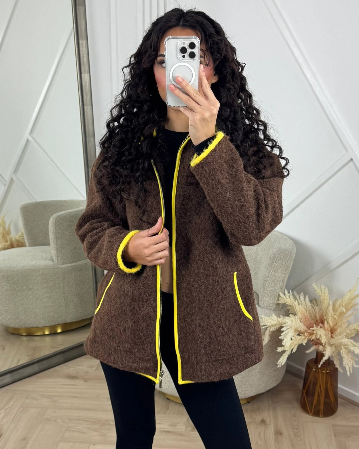 ZEYA - Chloe Stand Collar Contrast Knit Pilot Jacket