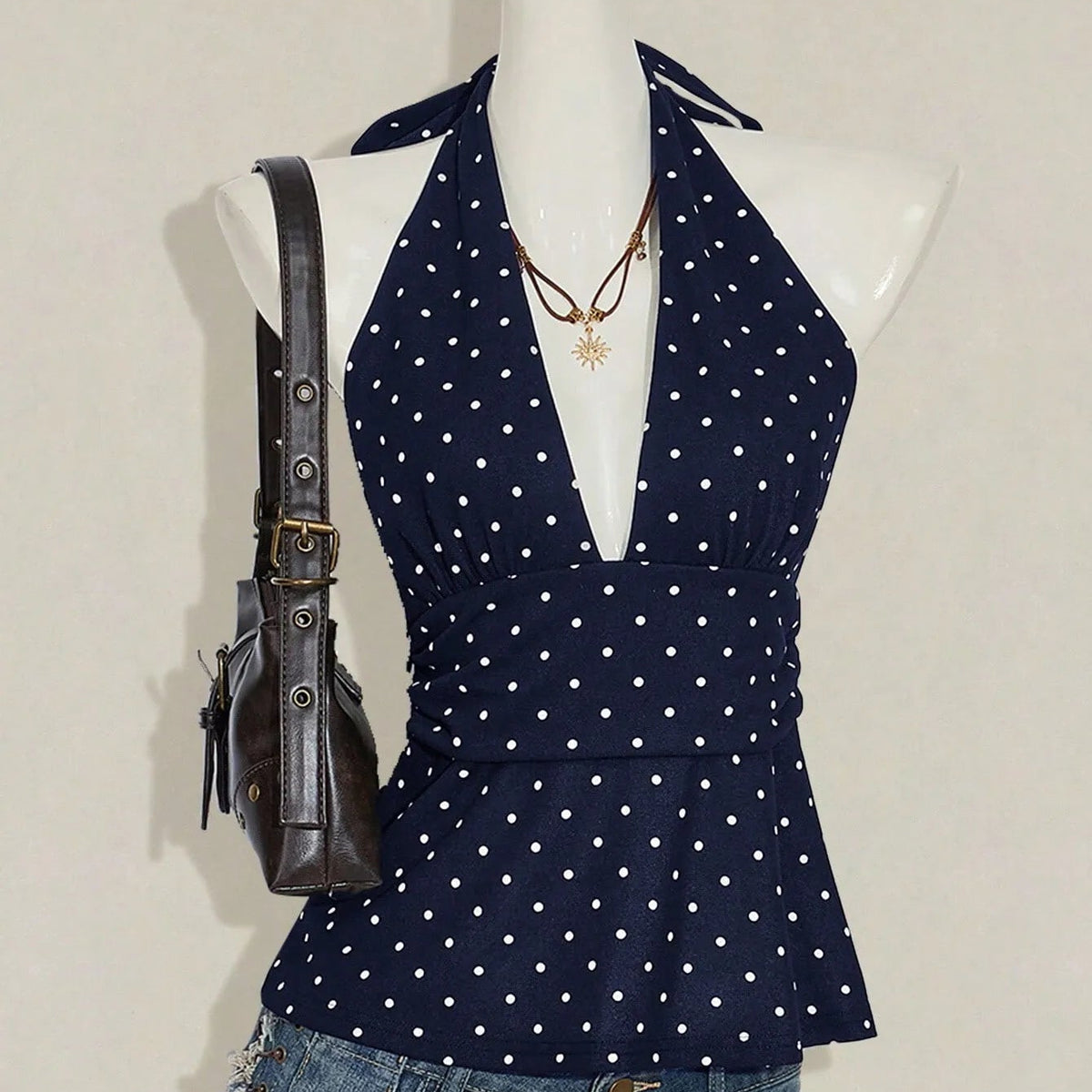 ZEYA - Clementine Polka Dot Halter Peplum Camisole