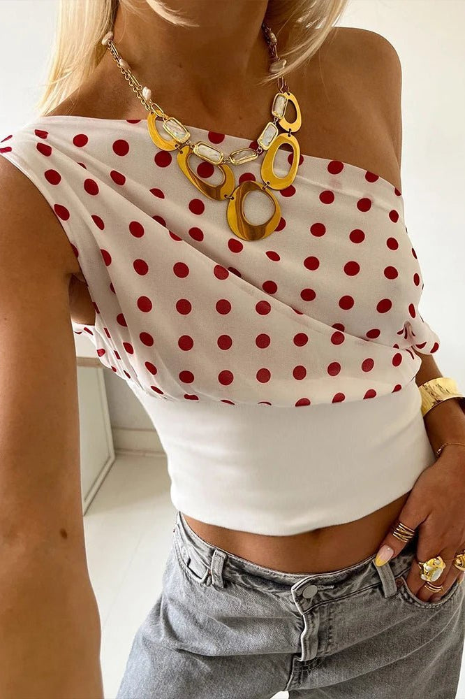 ZEYA - Deana Skew Collar Polka Dot Top