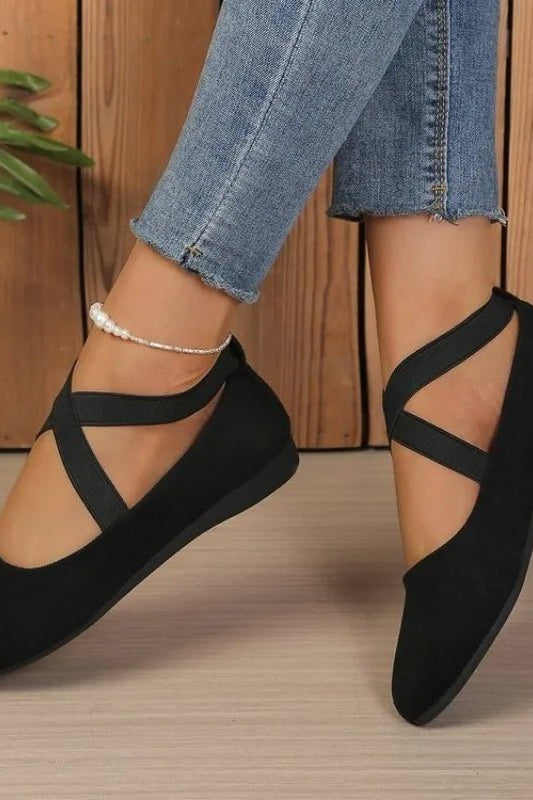 ZEYA - Denise Pointed Toe Cross-Strap Ballet Flats