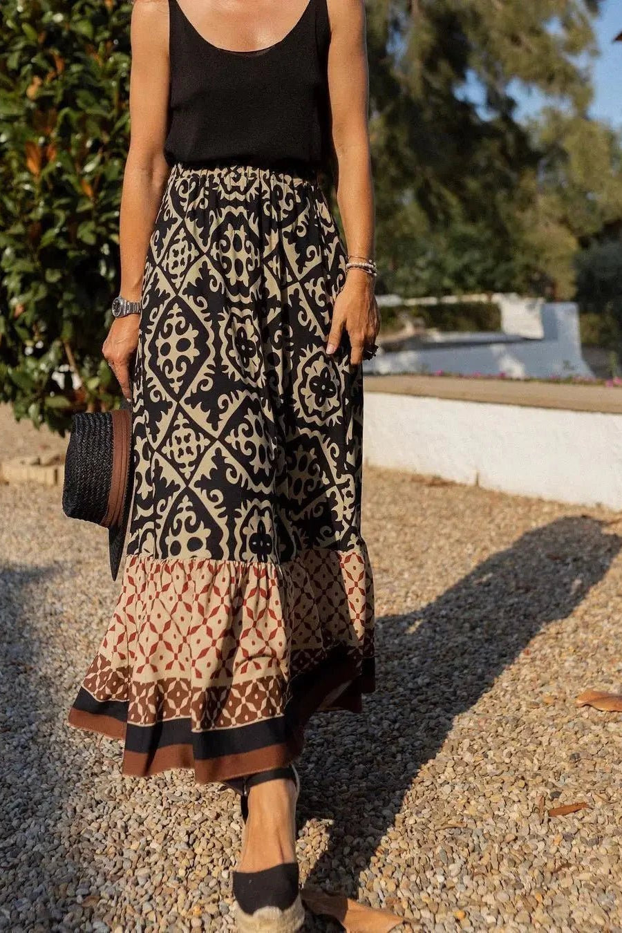 ZEYA - Dunja Boho Printed Midi Swing Skirt