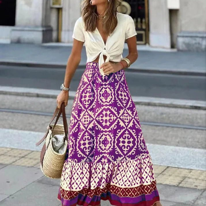 ZEYA - Dunja Boho Printed Midi Swing Skirt