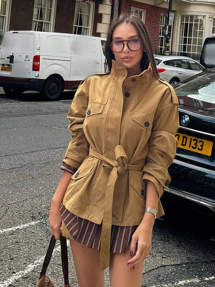 ZEYA - Emily High Collar Belted Jacket & Skort Set