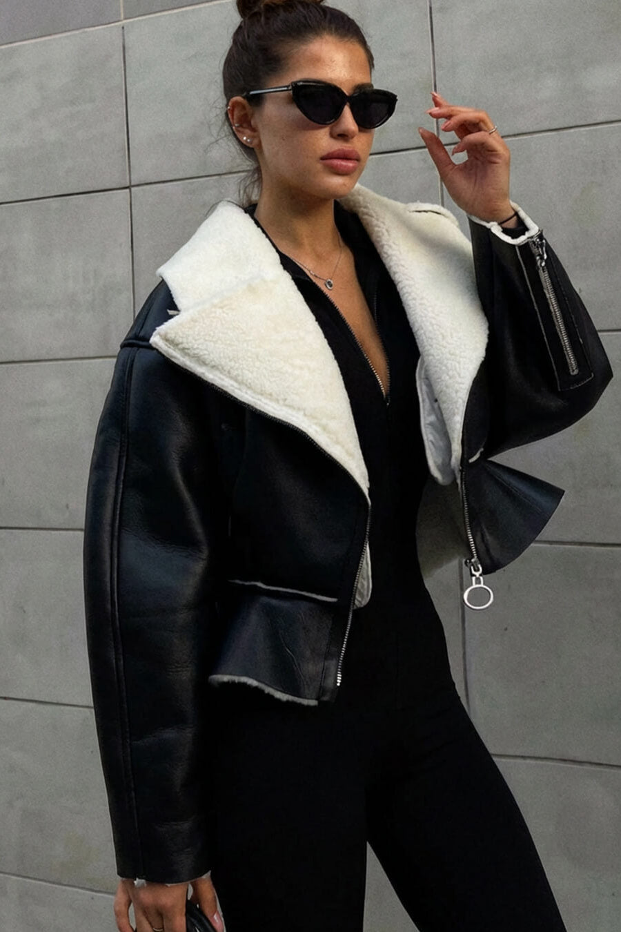 ZEYA - Estelle Peplum Biker Leather Jacket