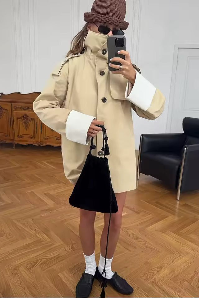 ZEYA - Evelyn Contrast Cuffs Belted Trench Coat