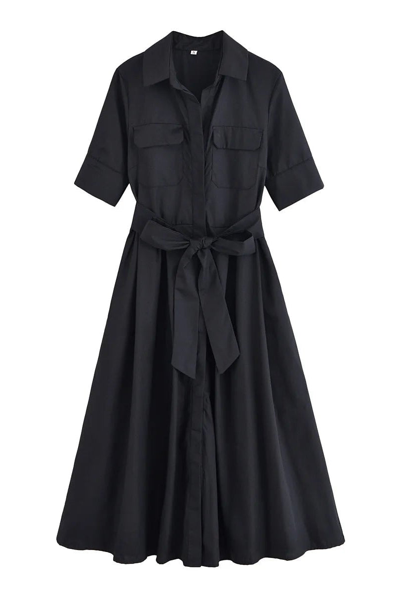 ZEYA - Evita Belted Shirt Midi Dress