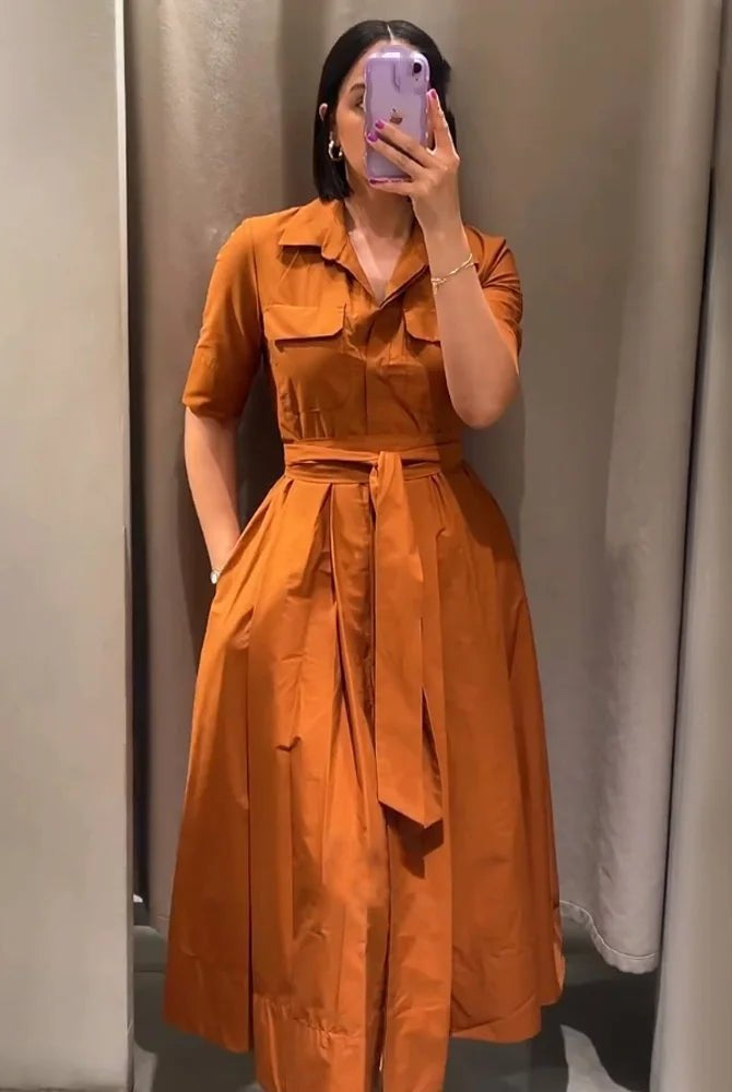 ZEYA - Evita Belted Shirt Midi Dress