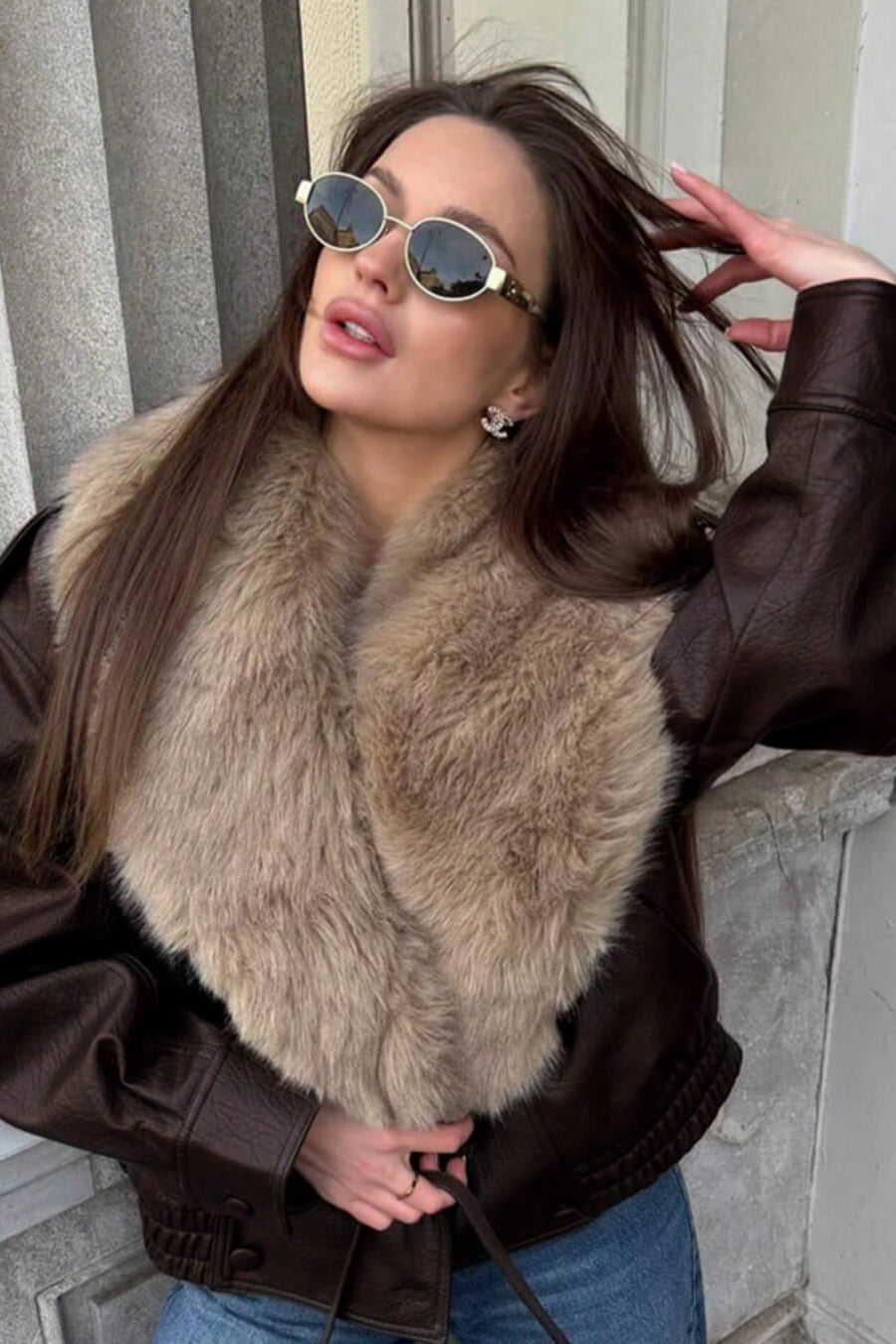 ZEYA - Felicity Faux Leather Jacket with Detachable Fur Collar