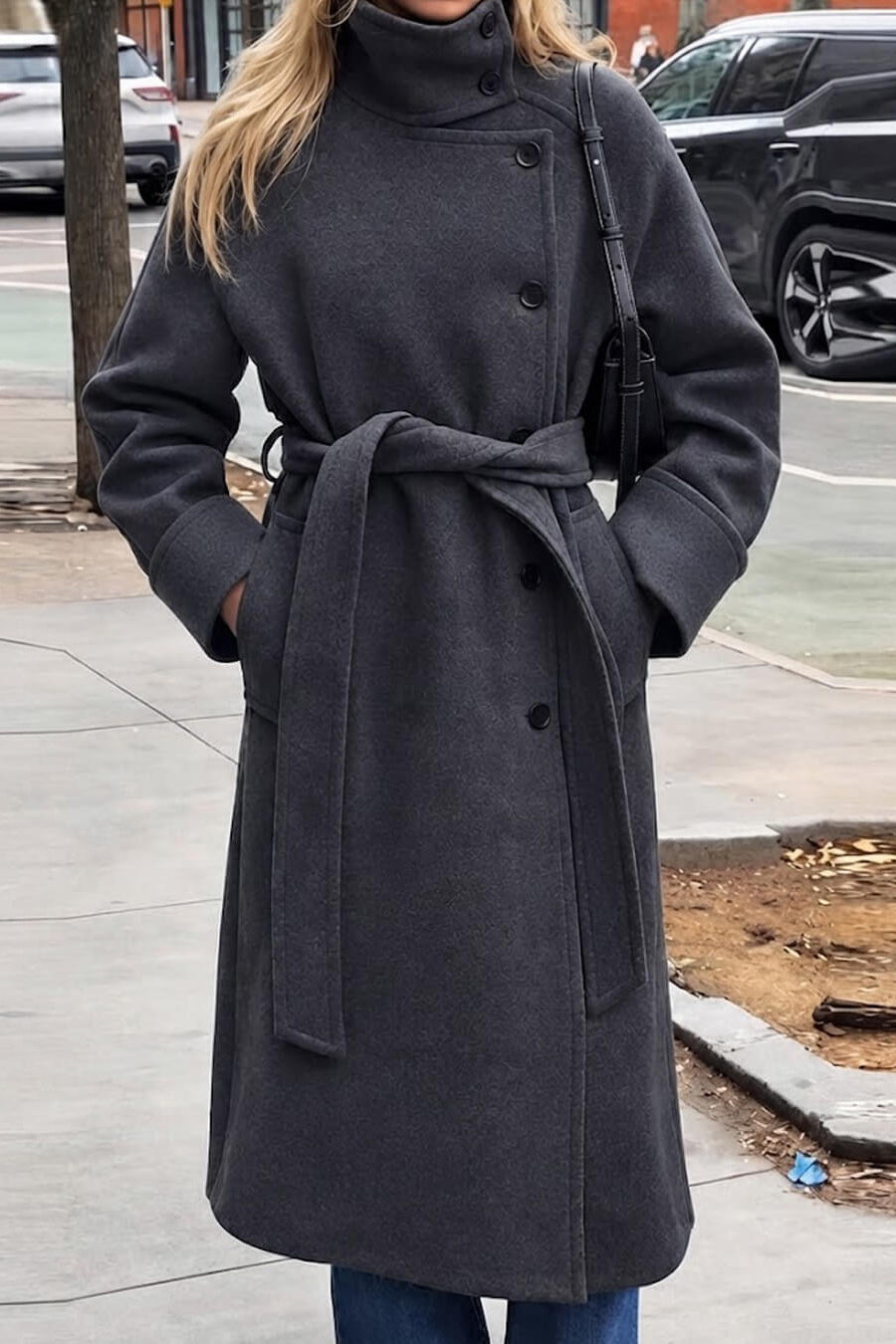 ZEYA - Feline Long Belted High Collar Coat