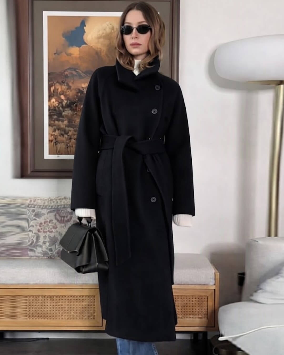 ZEYA - Feline Long Belted High Collar Coat