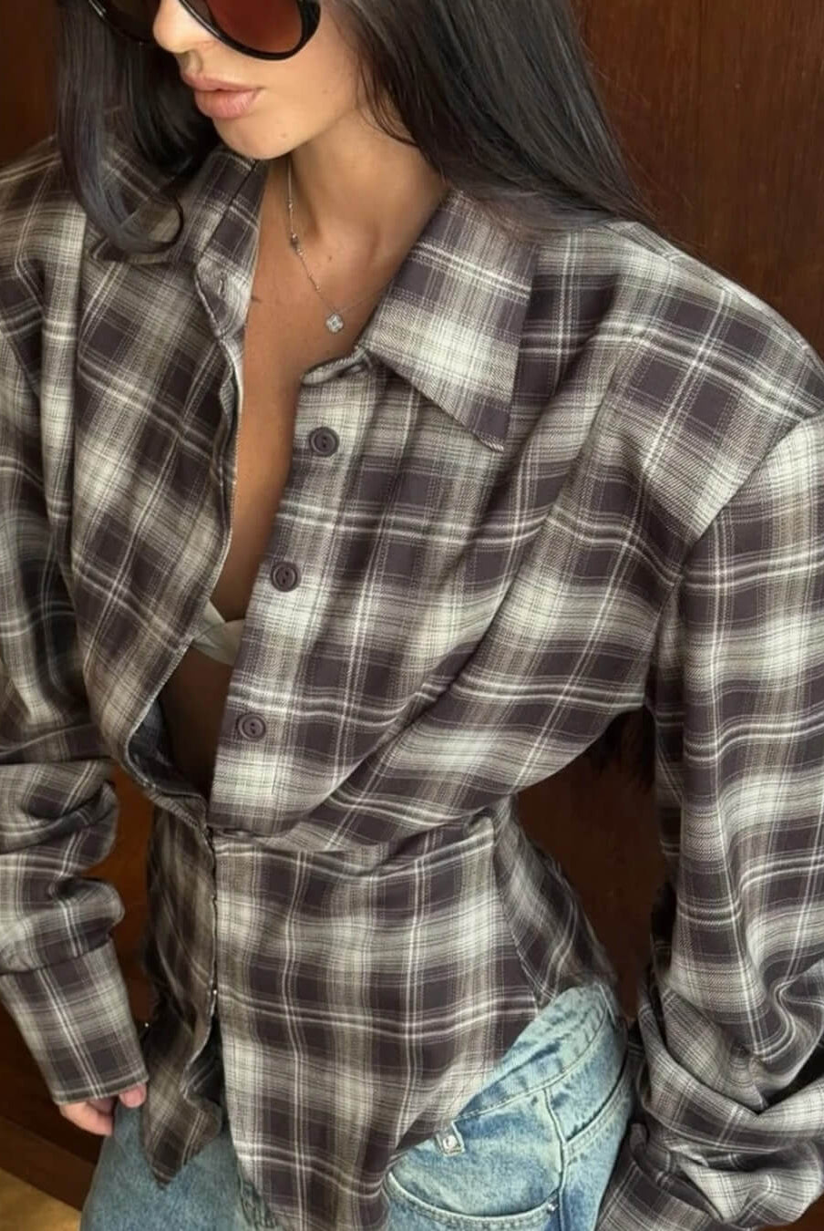 ZEYA - Gloria Plaid Cinched-Waist Polo