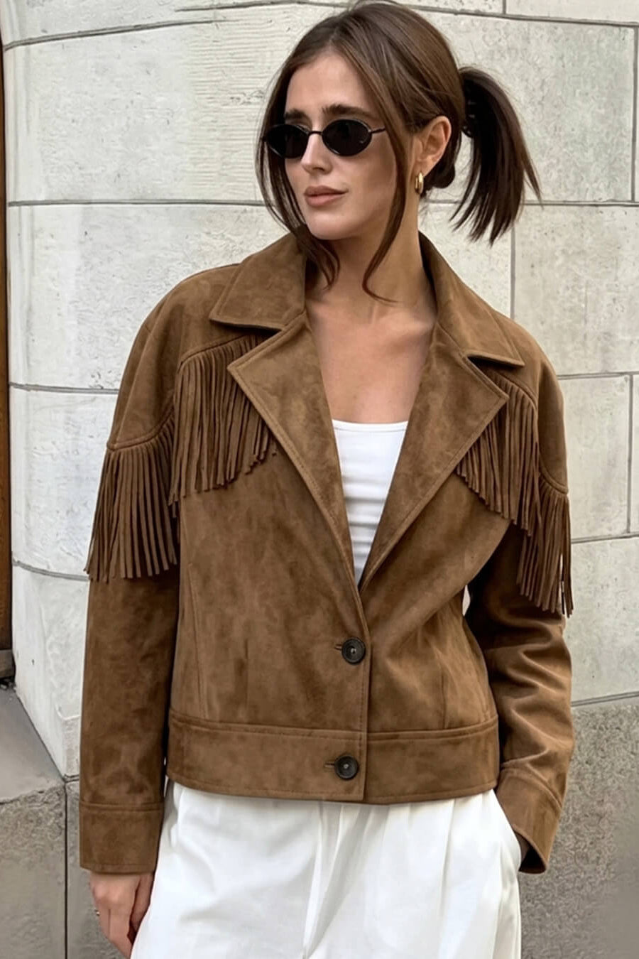 ZEYA - Helen Faux Suede Lapel Cropped Jacket