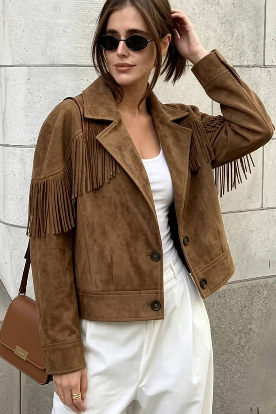 ZEYA - Helen Faux Suede Lapel Cropped Jacket
