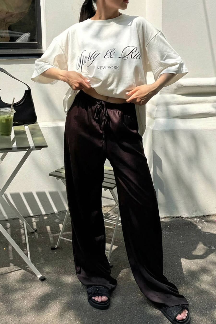 ZEYA - Henna High Waist Satin Wide Leg Trousers