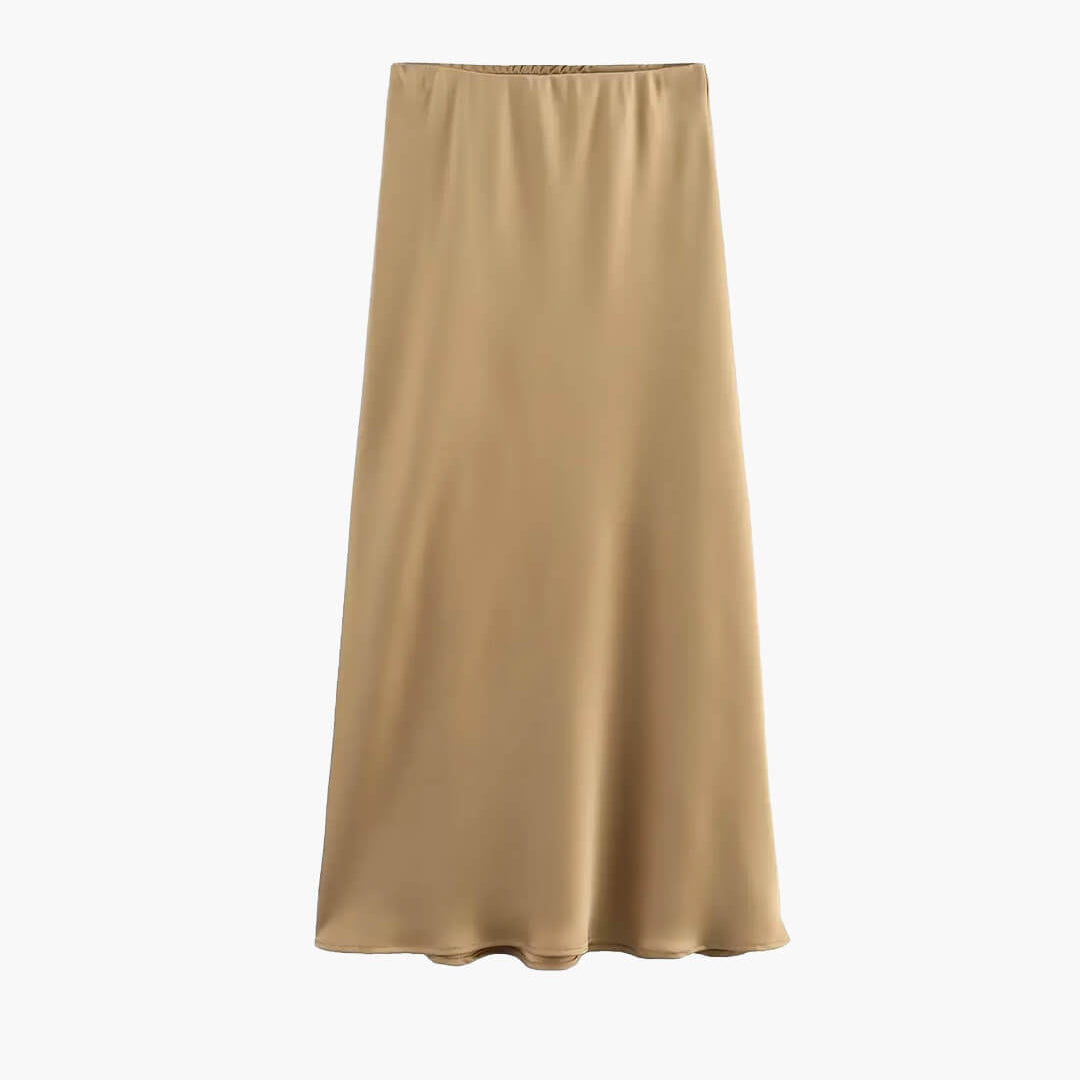 ZEYA - Hilde High Waist Black Satin Midi Skirt
