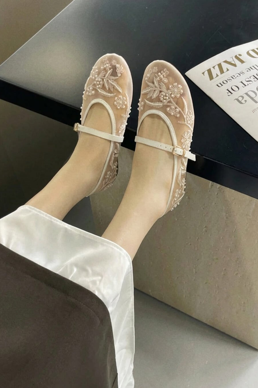 ZEYA - Jenny Beaded Mesh Ballet Flats