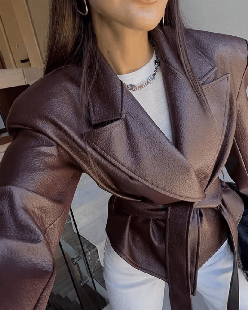 ZEYA - Kate Lace-Up Faux Leather Blazer Jacket