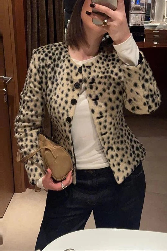 ZEYA - Katie Leopard Faux Fur Cropped Jacket