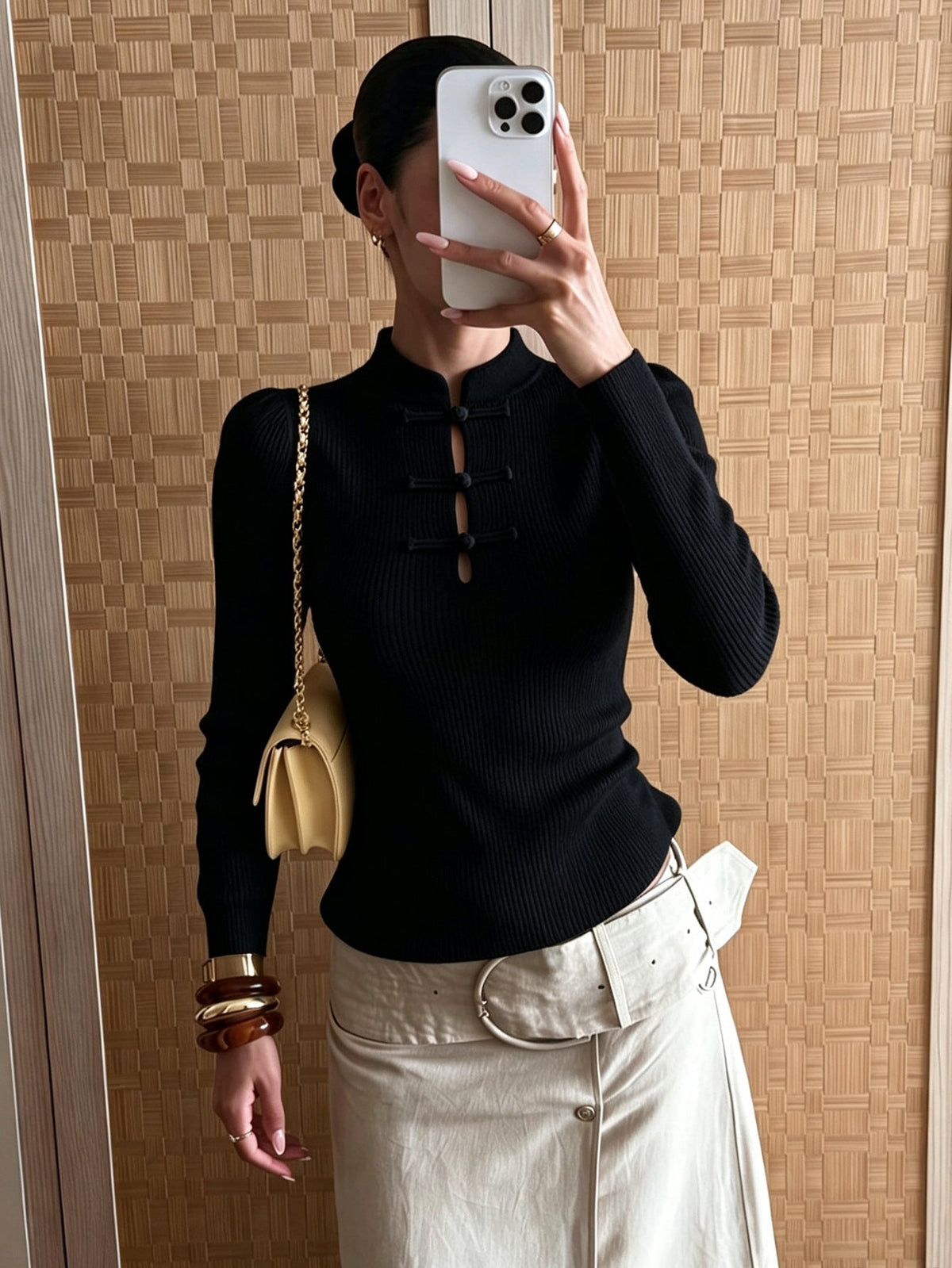 ZEYA - Katie Mandarin Collar Ribbed Knit Top