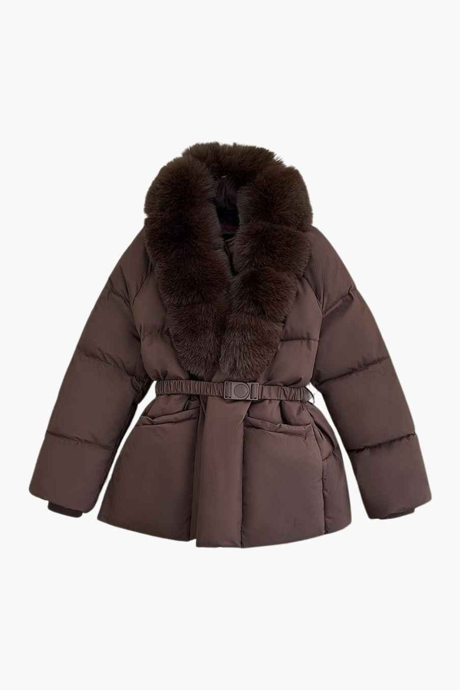 ZEYA - Katniss Belted Faux Fur Collar Quilted Parka