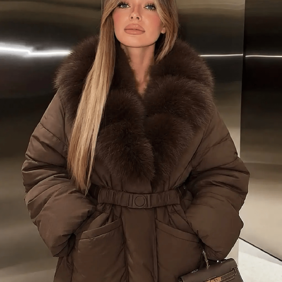 ZEYA - Katniss Belted Faux Fur Collar Quilted Parka