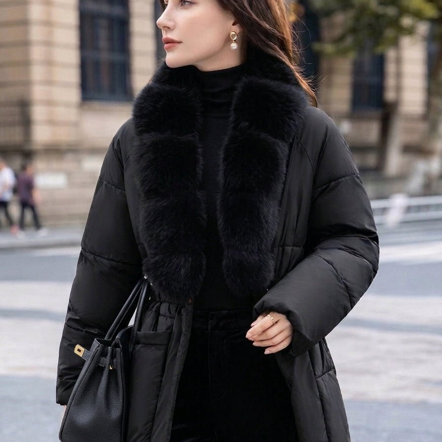 ZEYA - Katniss Belted Faux Fur Collar Quilted Parka