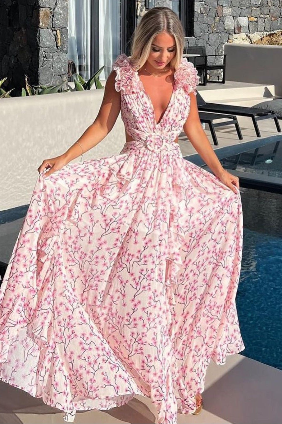 ZEYA - Katya Floral Ruffle Sleeves Maxi Dress