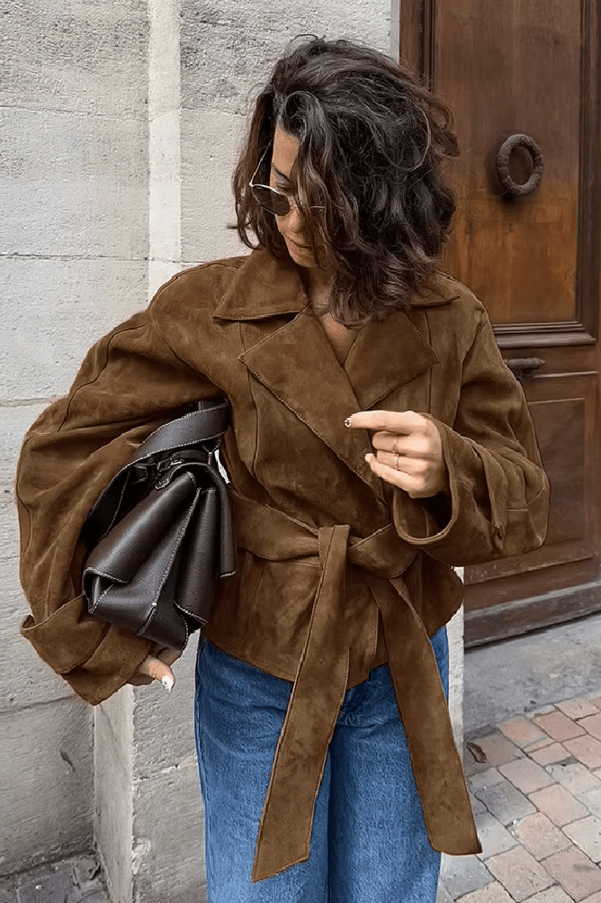 ZEYA - Lisa Faux Suede Belted Wrap Jacket
