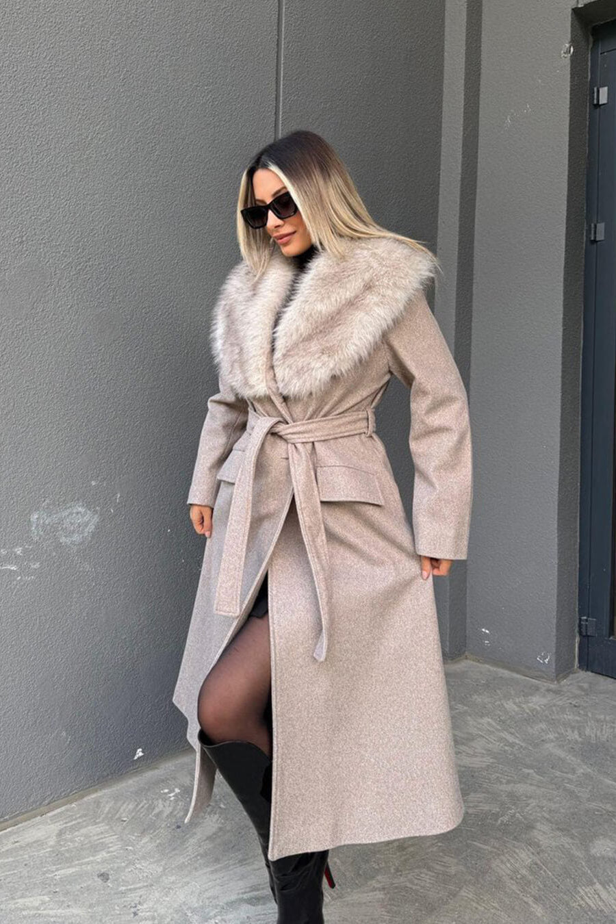 ZEYA - Lola Faux Fur Collar Maxi Coat