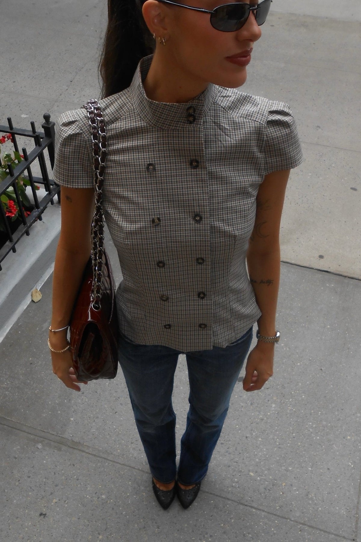 ZEYA - Lola Plaid High Neck Fitted Blouse