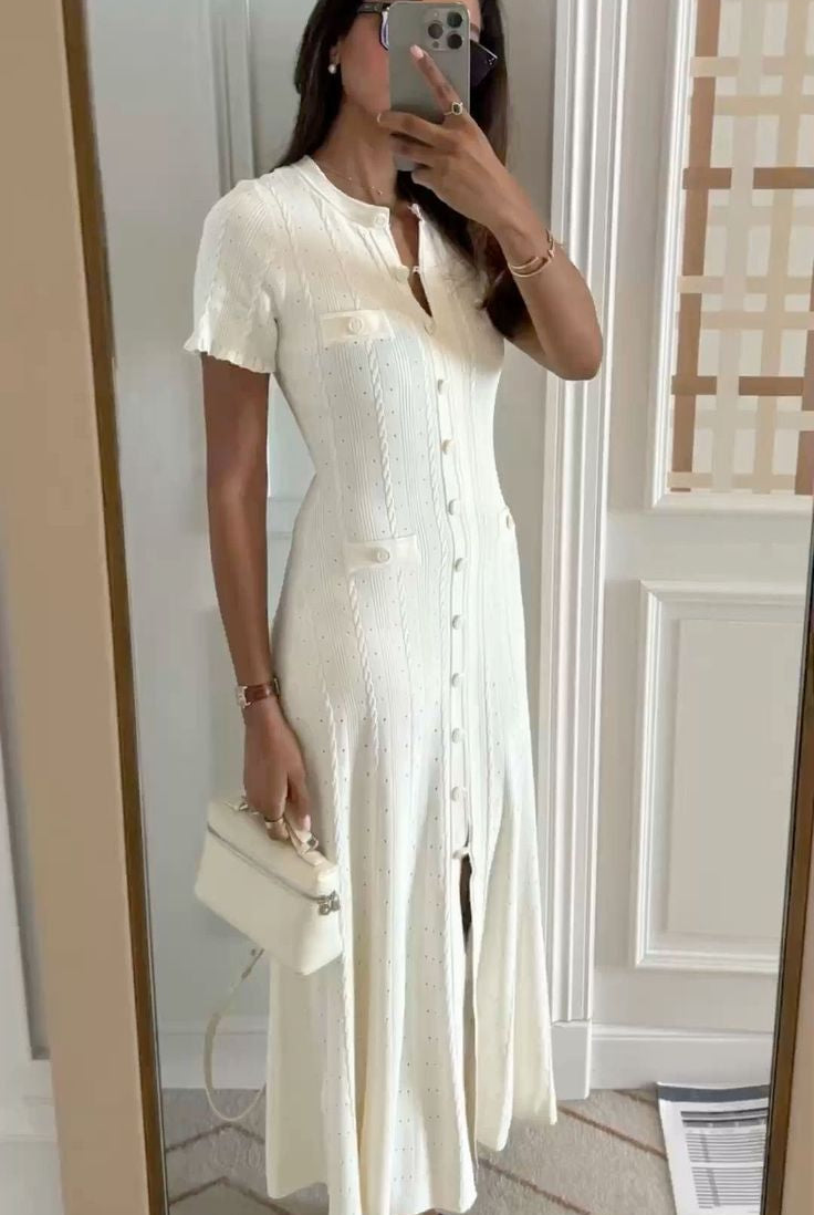 ZEYA - Margot Button-Front Knit Midi Dress