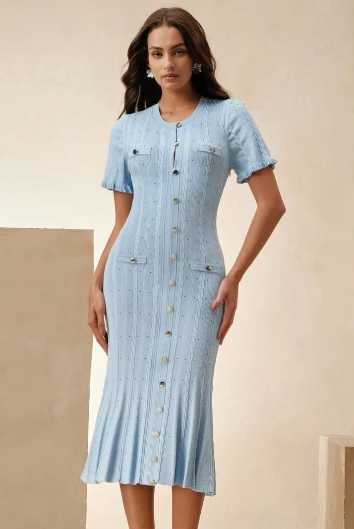 ZEYA - Margot Button-Front Knit Midi Dress