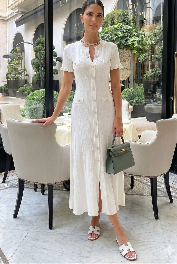 ZEYA - Margot Button-Front Knit Midi Dress