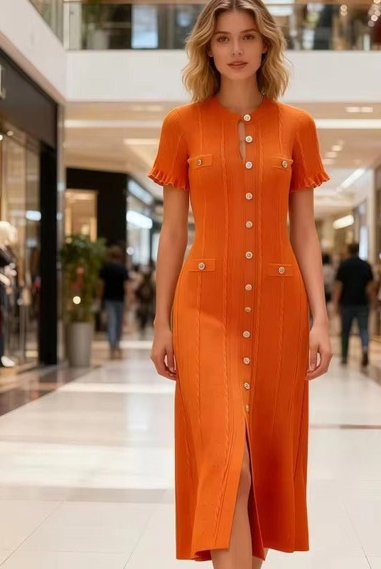 ZEYA - Margot Button-Front Knit Midi Dress