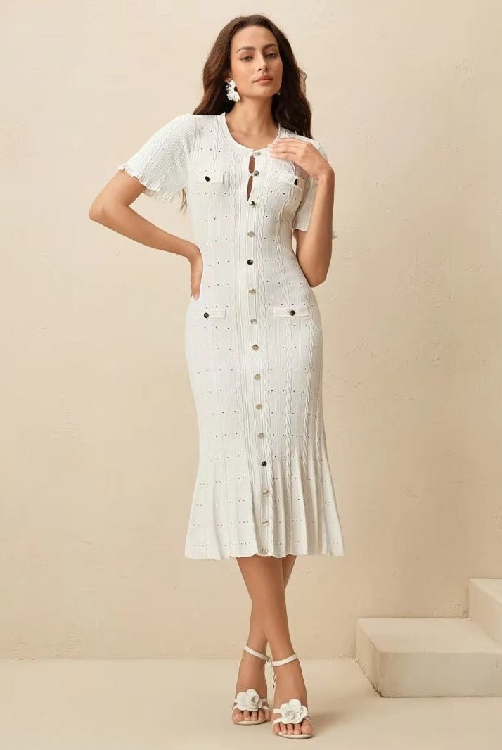 ZEYA - Margot Button-Front Knit Midi Dress